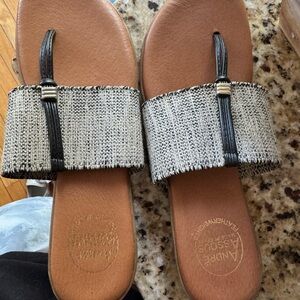 Andre Assous Black and Tan Slide Sandals